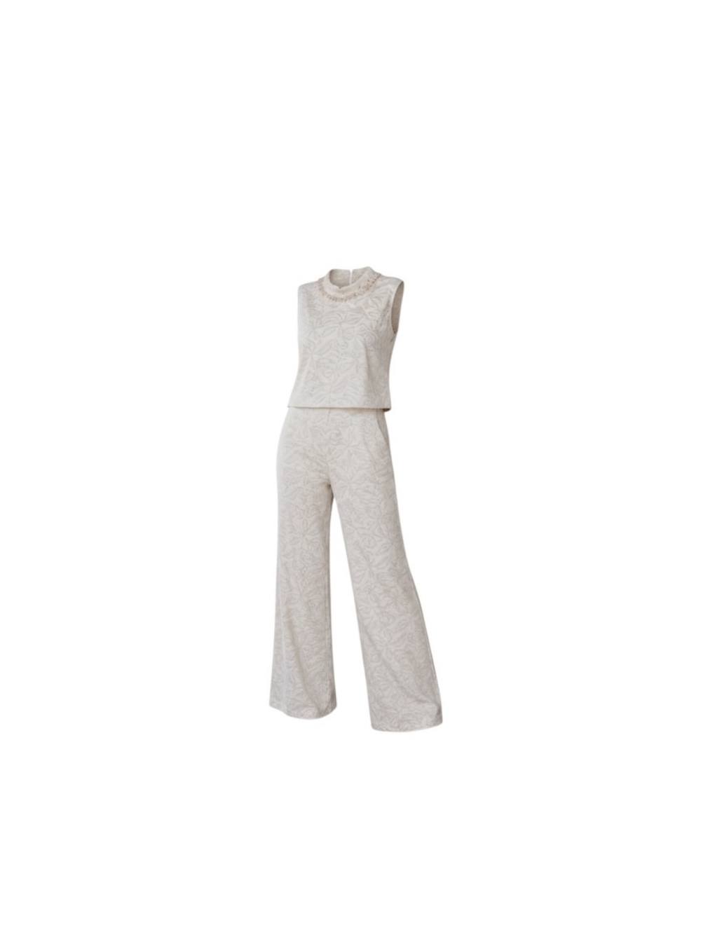 Ivory Jacquard Two-Piece Top & Wide-Leg Pants Set